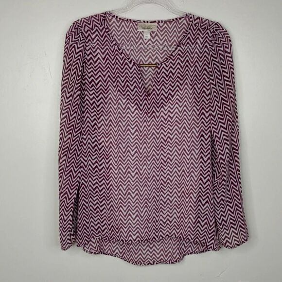 Dress Barn Roll-tab Striped Layered Tunic Blouse Purple and White size Small - Picture 2 of 16
